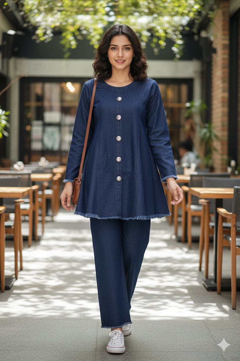 A0308-Our Hit Article Denim Frock Jeans 2pc