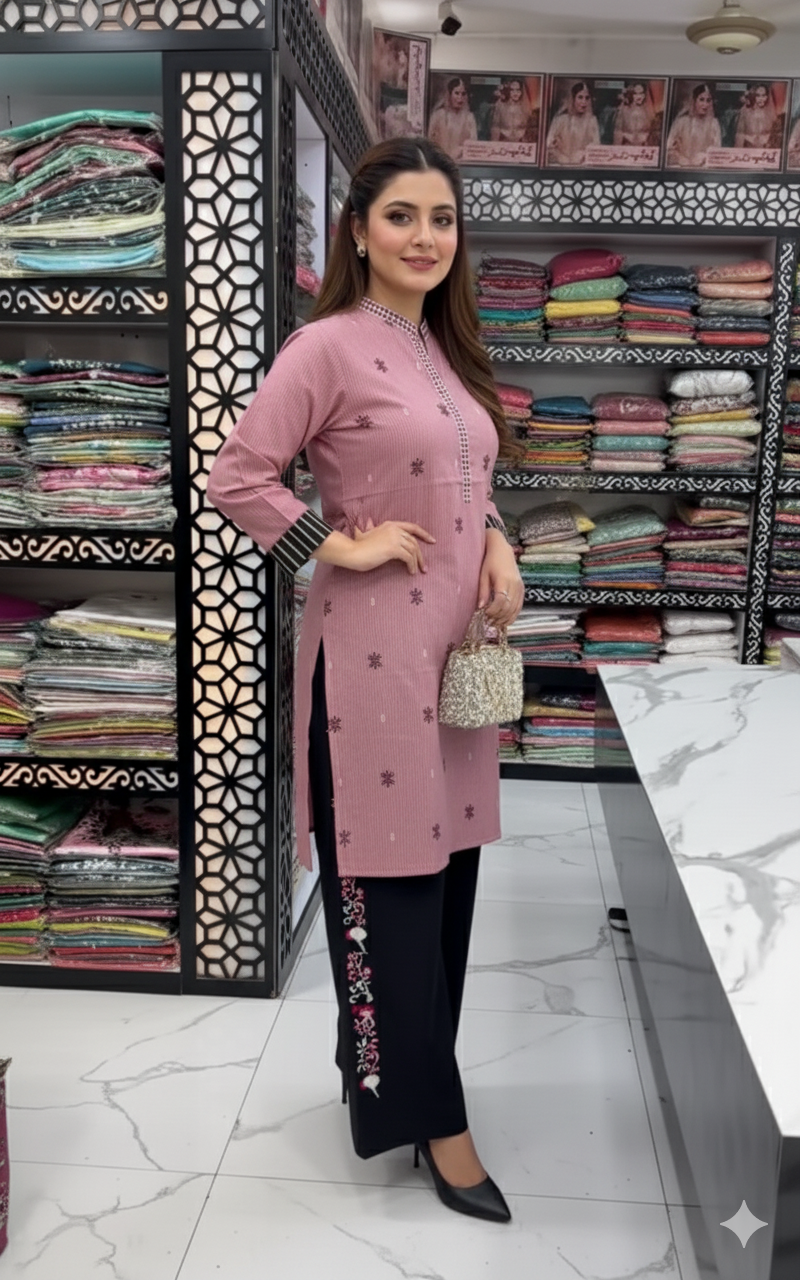 A0116-Stylish Top With Baggy Jeans 2pc