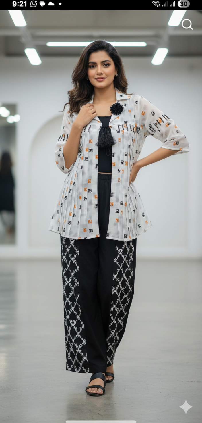 A0184-Open Gown Top With Baggy Jeans 2pc