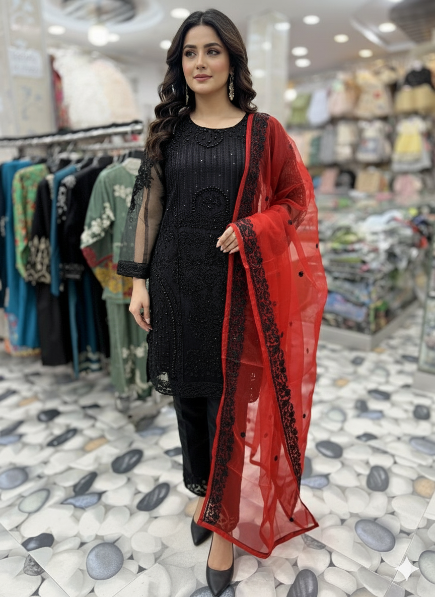 Maria B Tranding Shirr Trouser 3pc