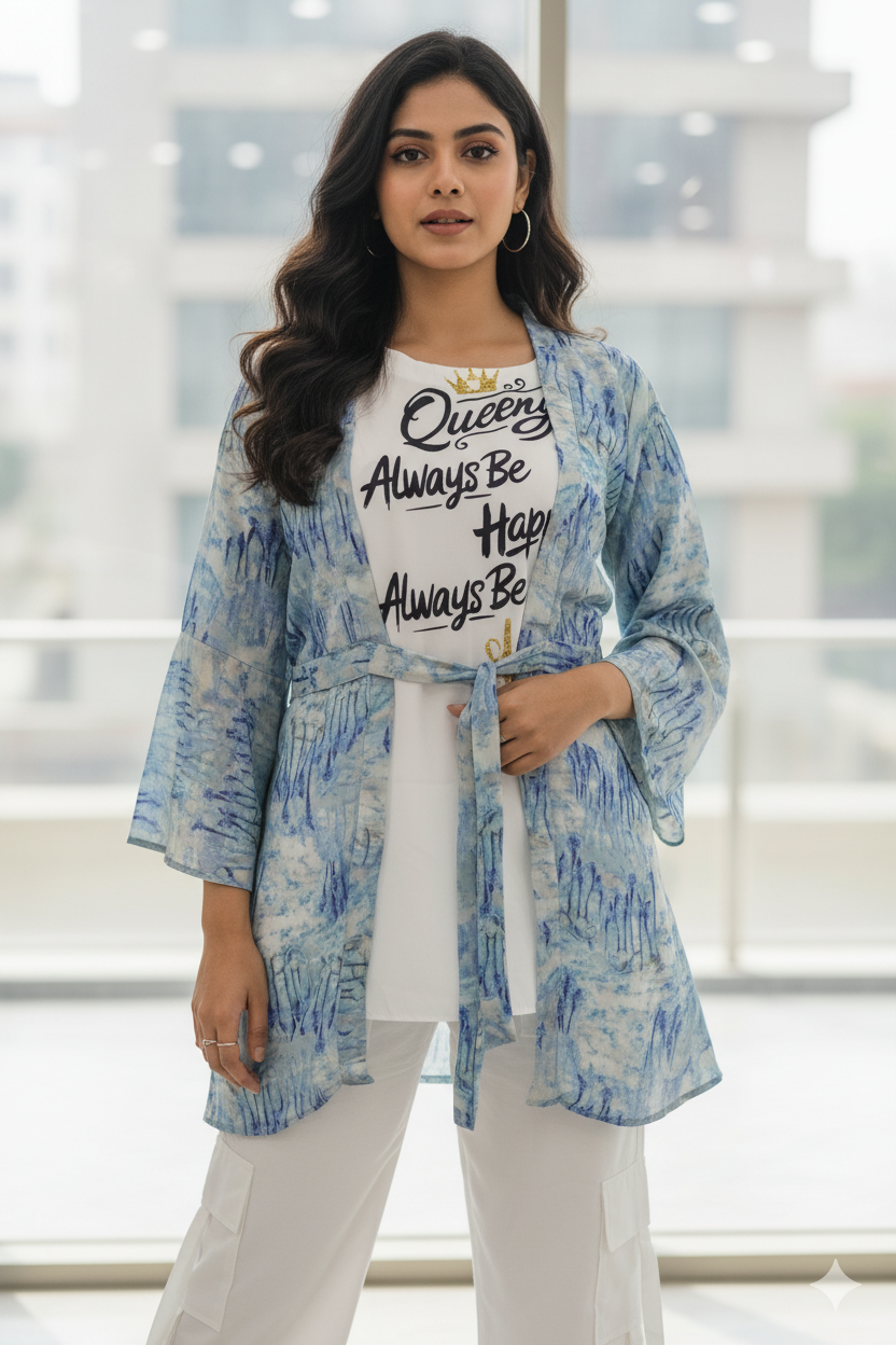 Stylish Open Gown with Cargo Trouser 3pc