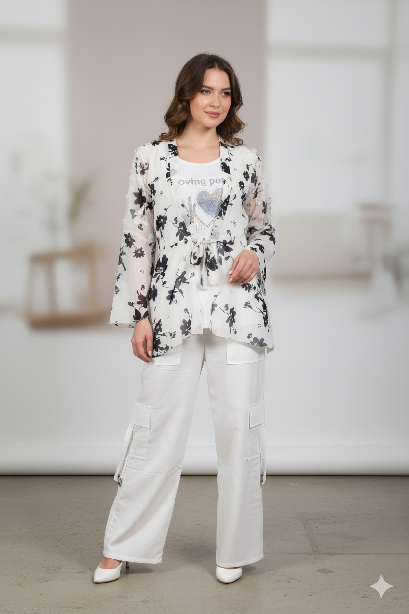 A0247-Open Gown China Top With Cargo 2pc