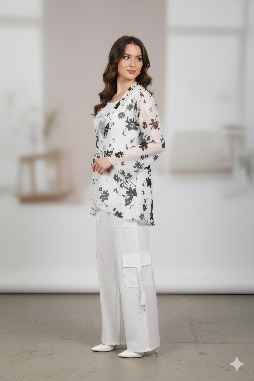 A0247-Open Gown China Top With Cargo 2pc