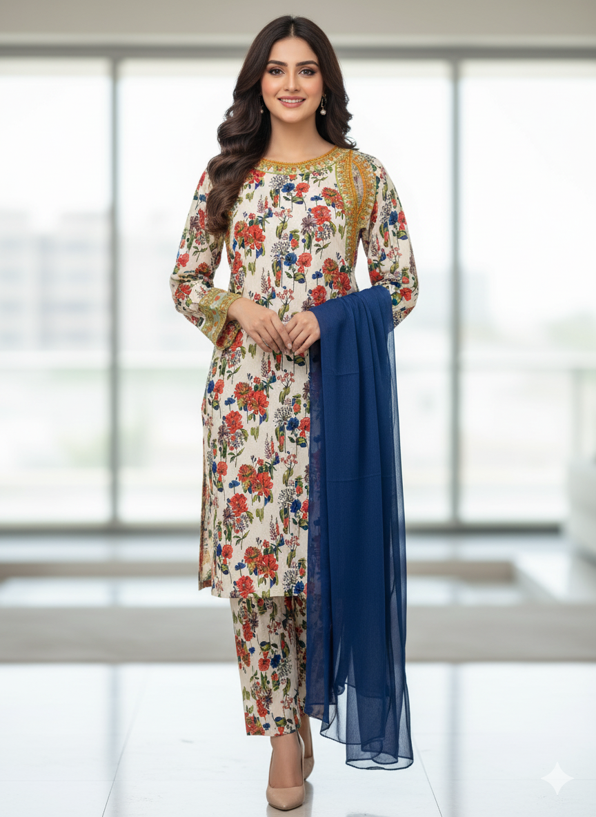 Stylish Khadar Print 3pc