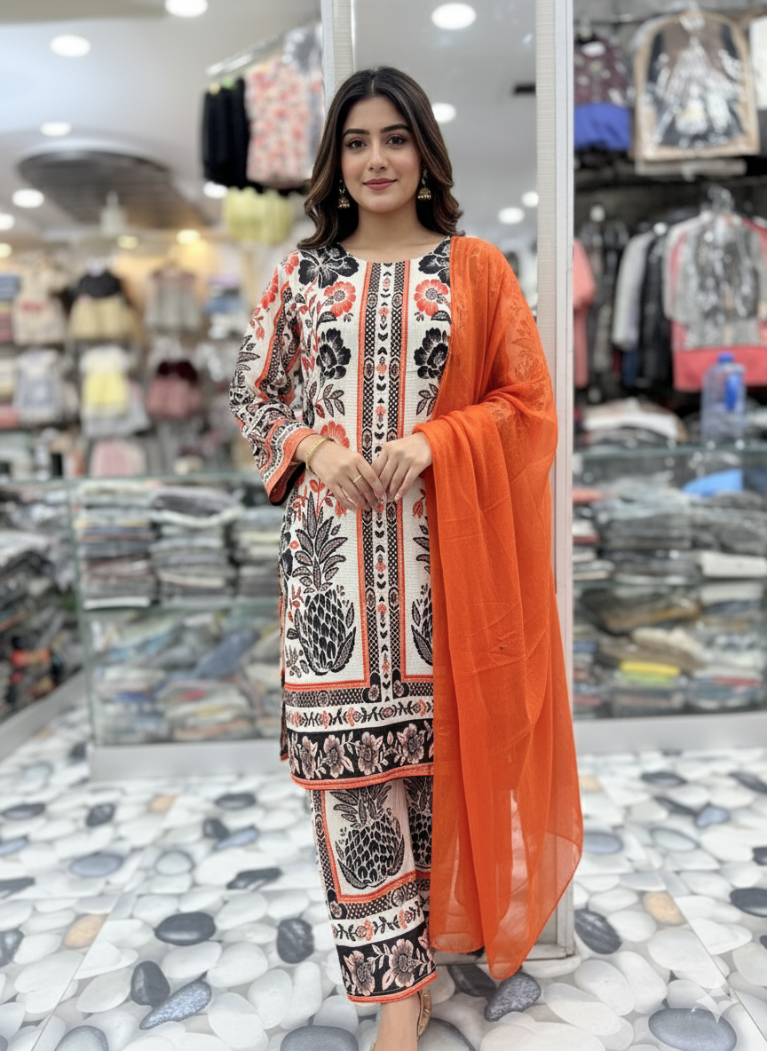Stylish Khadar Print 3pc