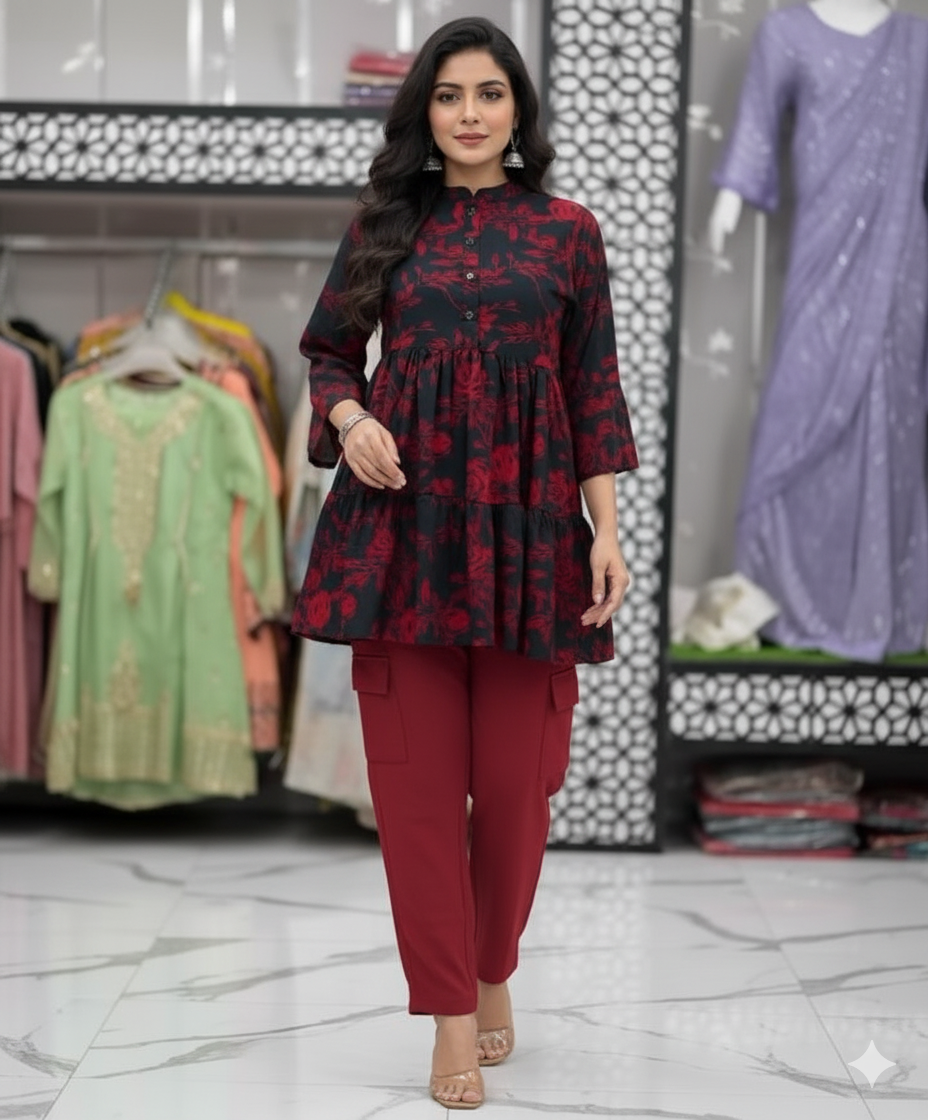 A0006-Stylish Frock With Cargo Trouser 2pc