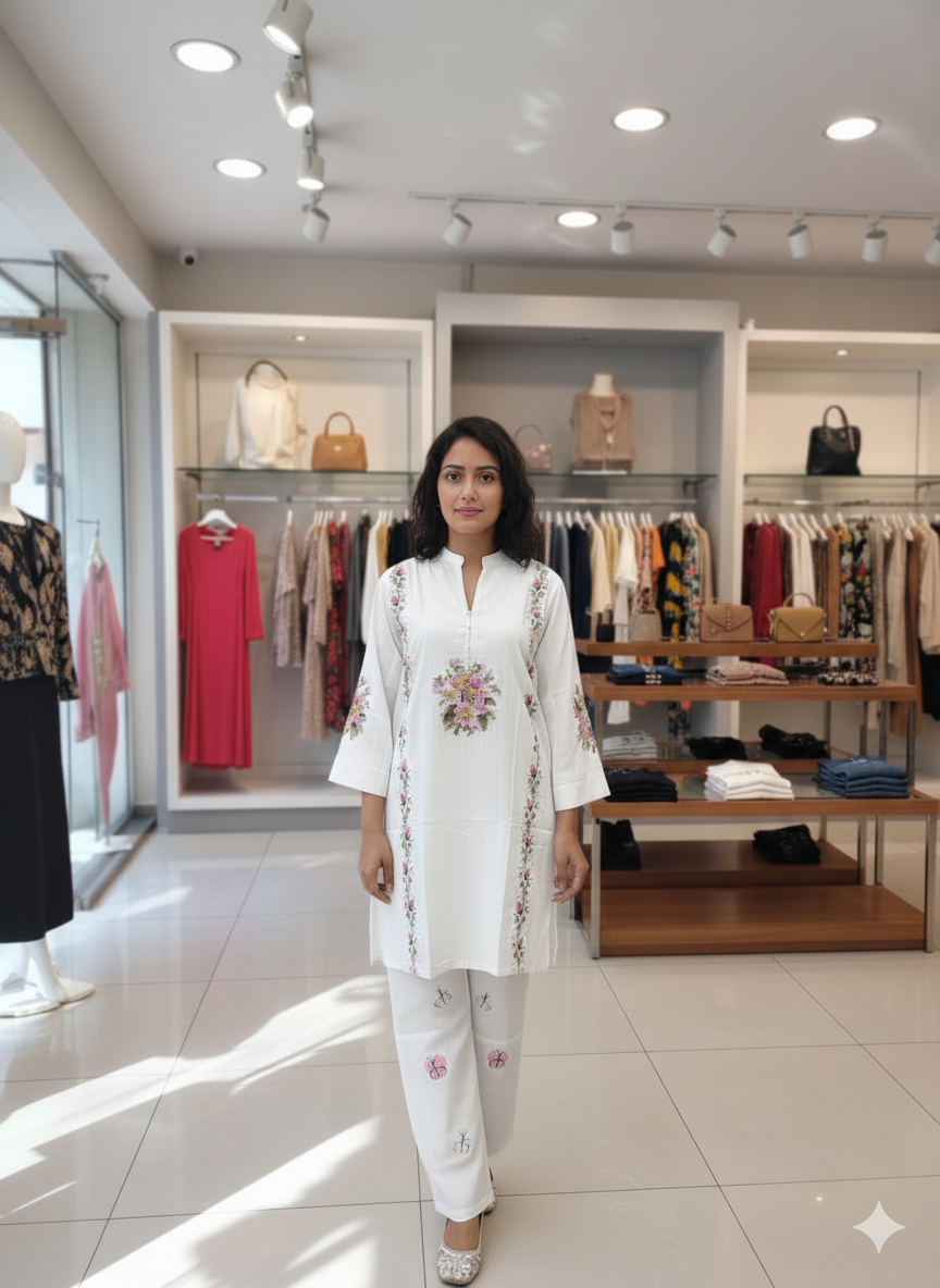 A0230-Viral Tranding Top With Embroidery Butterfly Jeans 2pc