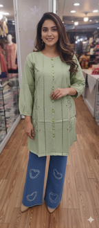 A0316- Cutwork Stylish Top With Baggy Jeans 2pc