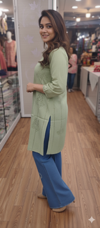 A0316- Cutwork Stylish Top With Baggy Jeans 2pc