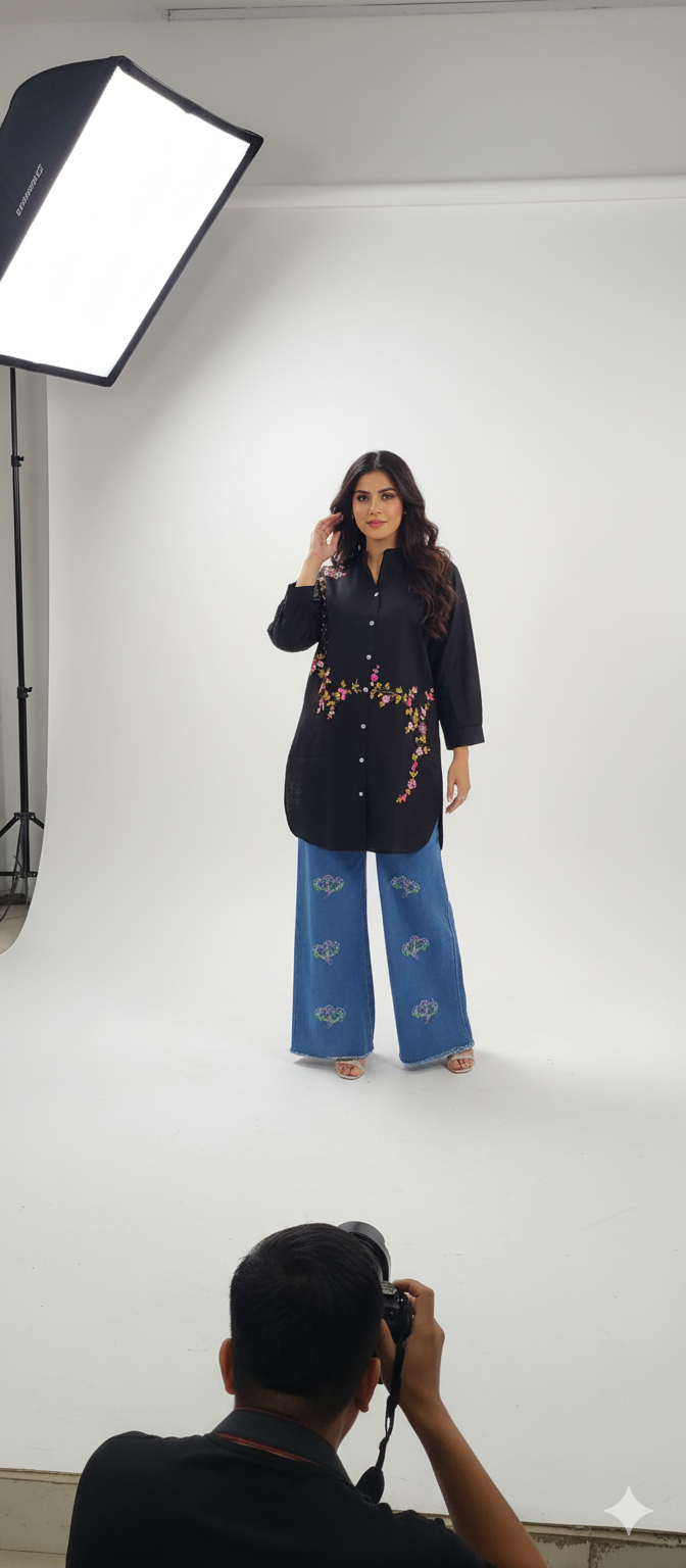 A0208- Stylish Multi Working Top With Plazo Pent 2pc