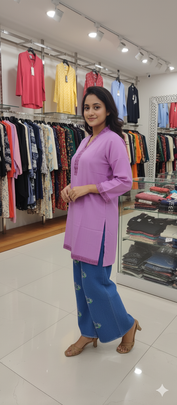 A0086-V Neck Working with Baggy jeans 2pc