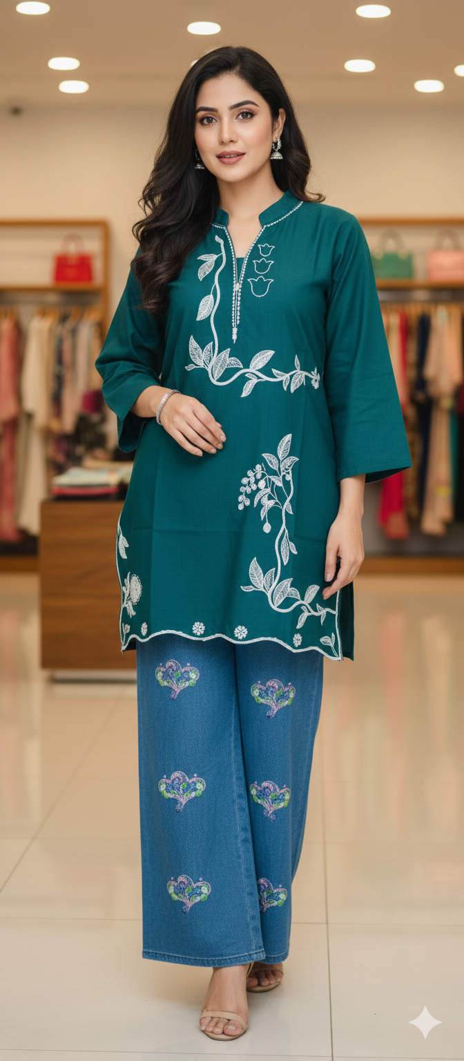 A0305-Stylish Border Work With Plazo Pent 2pc