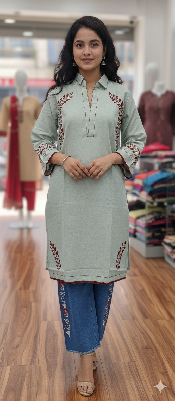 A0314-Stylish Leaf Working Top With Plazo Pent 2pc