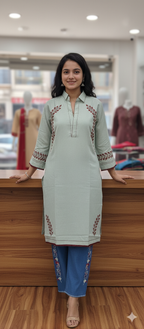 A0314-Stylish Leaf Working Top With Plazo Pent 2pc