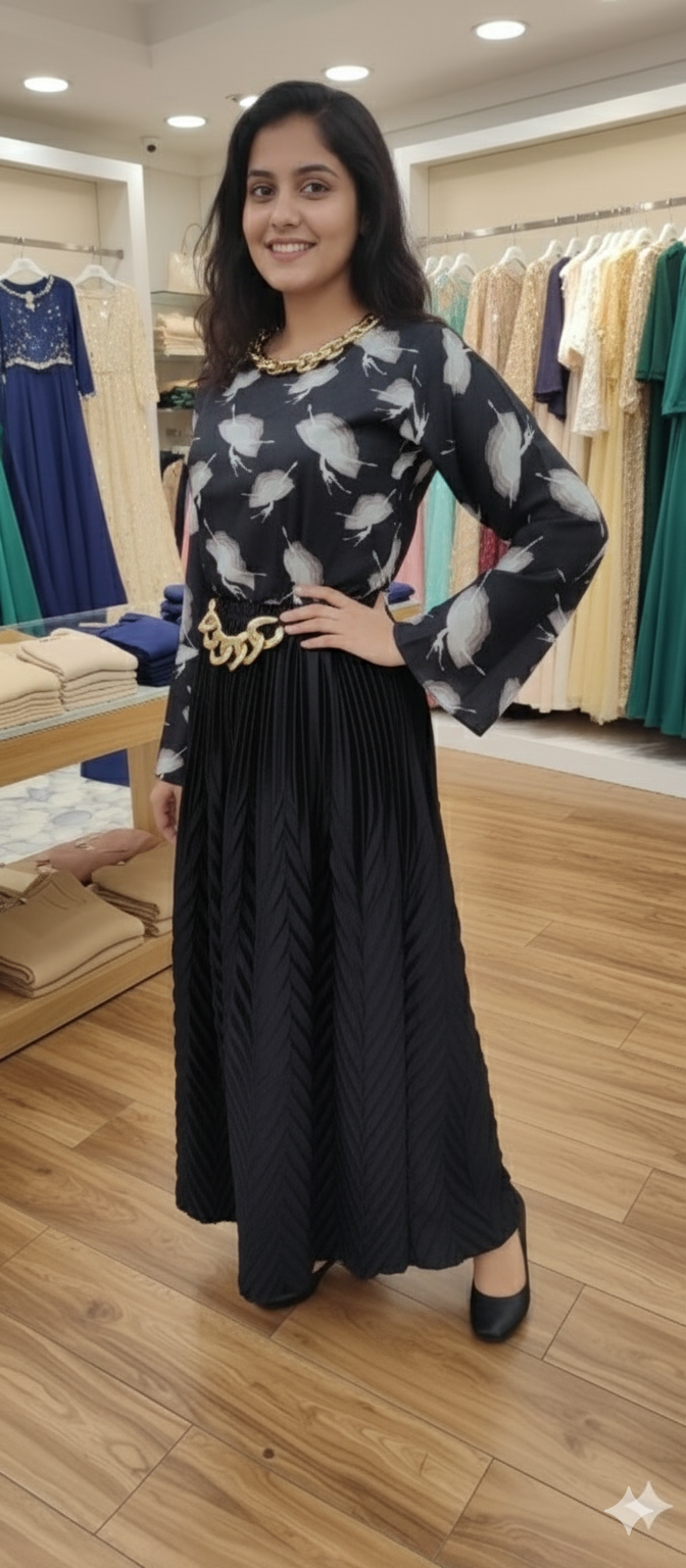 Stylish Silk Skirt Shirr 2pc