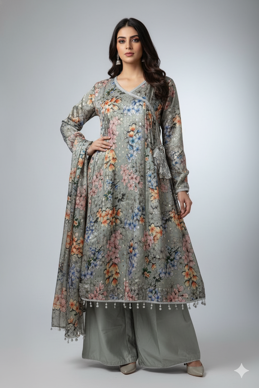 A0309-Stylish Anrakha Digital Frock ³pc