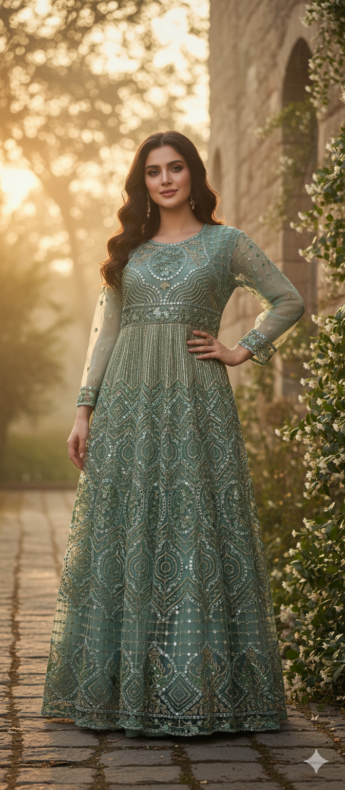 Stylish Havi Embroidery Net Single Maxi