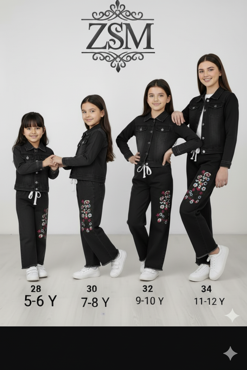 Stylish Baby Jacket With Embroidery Jeans 2pc