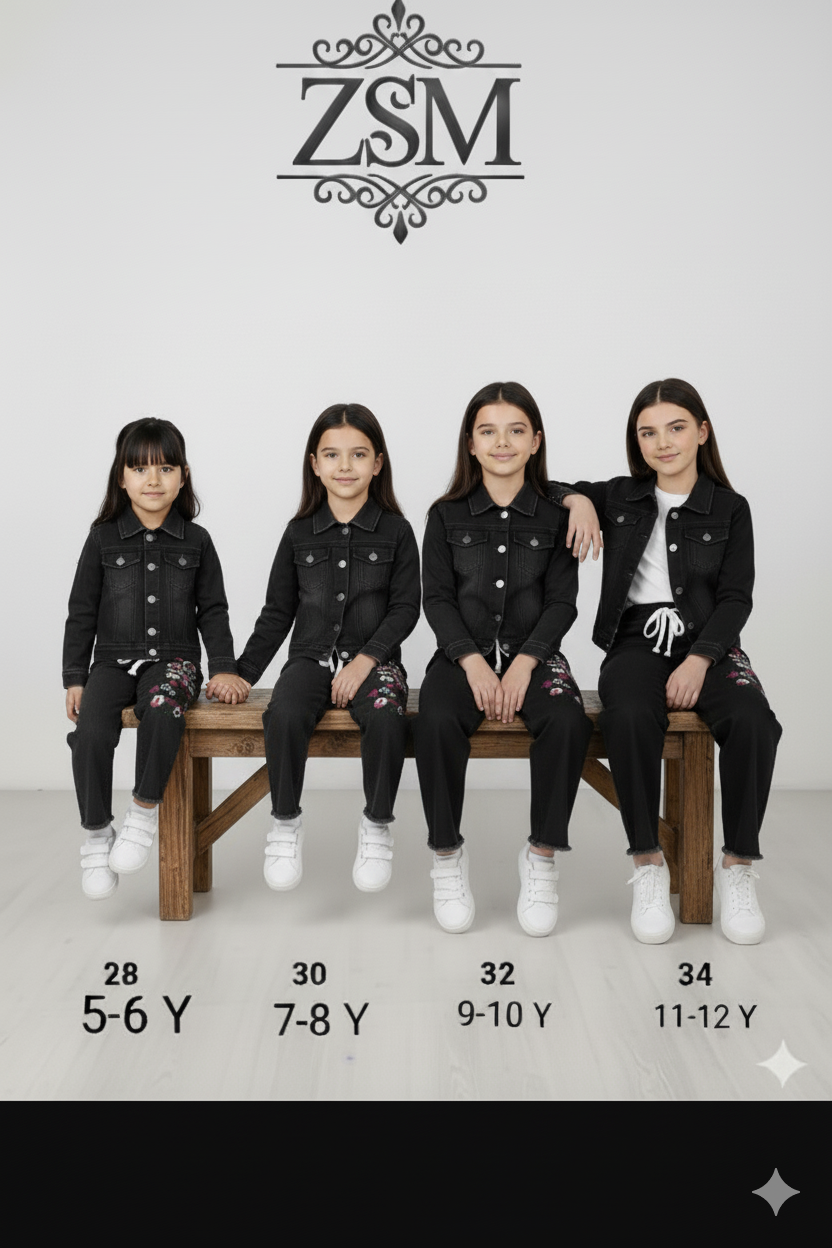 Stylish Baby Jacket With Embroidery Jeans 2pc