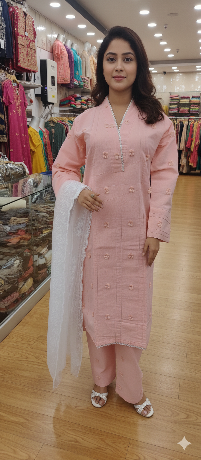 Stylish Khadar Long Shirt With Embroidery Dopata 3pc