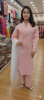 Stylish Khadar Long Shirt With Embroidery Dopata 3pc