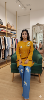 A0187-One Pocket Flower Top With Baggy Jeans 2pc