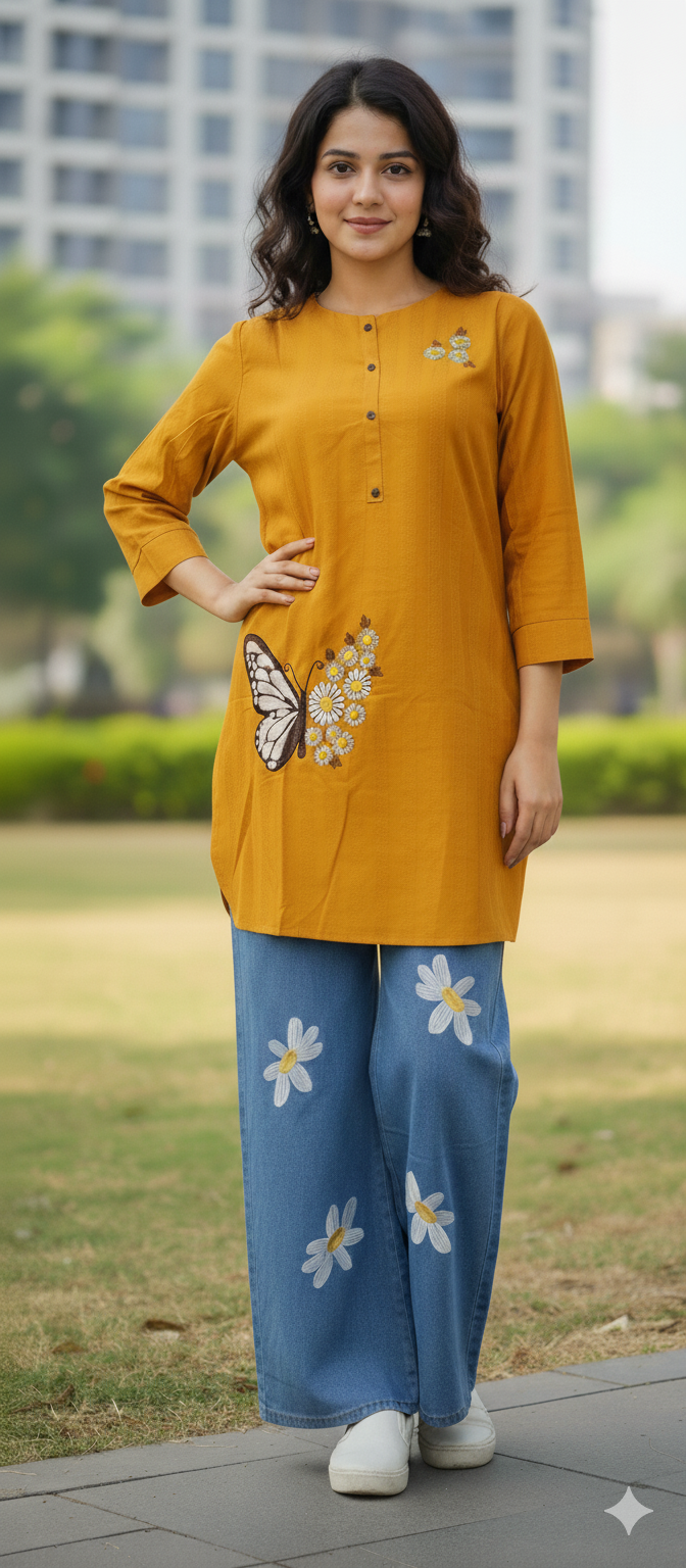 A0325-Butterfly Top With Baggy jeans 2pc