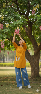 A0325-Butterfly Top With Baggy jeans 2pc