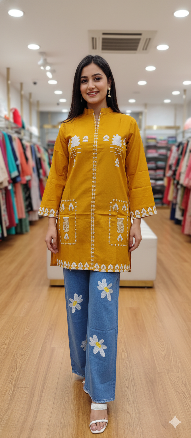 A0189-Stylish Top With Baggy Jeans 2pc