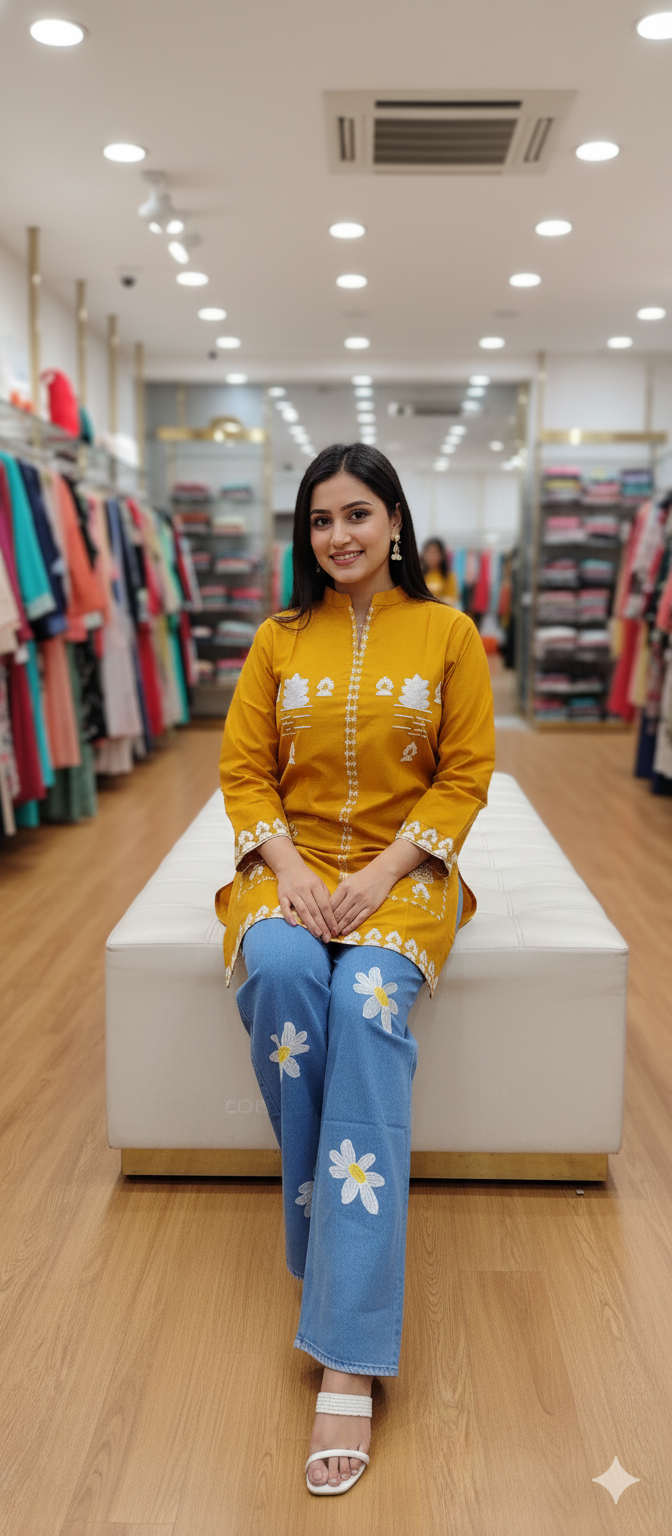 A0189-Stylish Top With Baggy Jeans 2pc