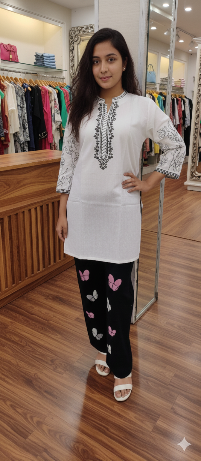 A0297-Stylish Sleeve Working Top With Plazo Pent 2pc