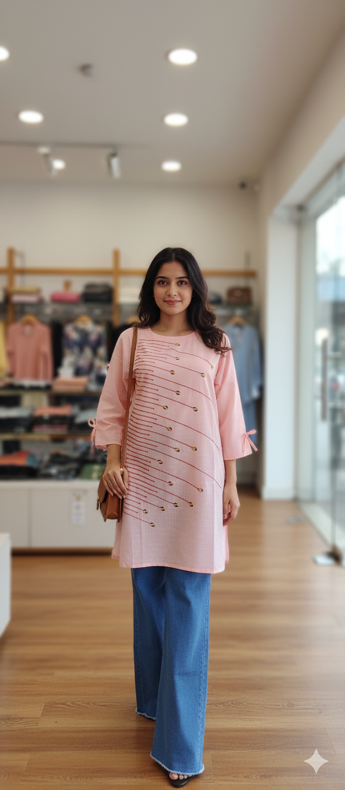 A0211-Cotton Stylish Top With Baggy Jeans 2pc