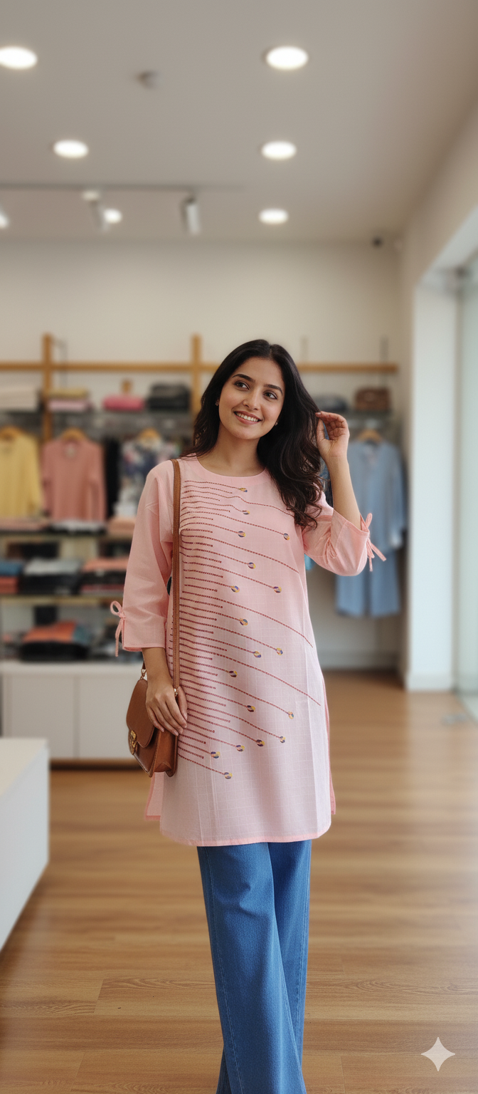 A0211-Cotton Stylish Top With Baggy Jeans 2pc