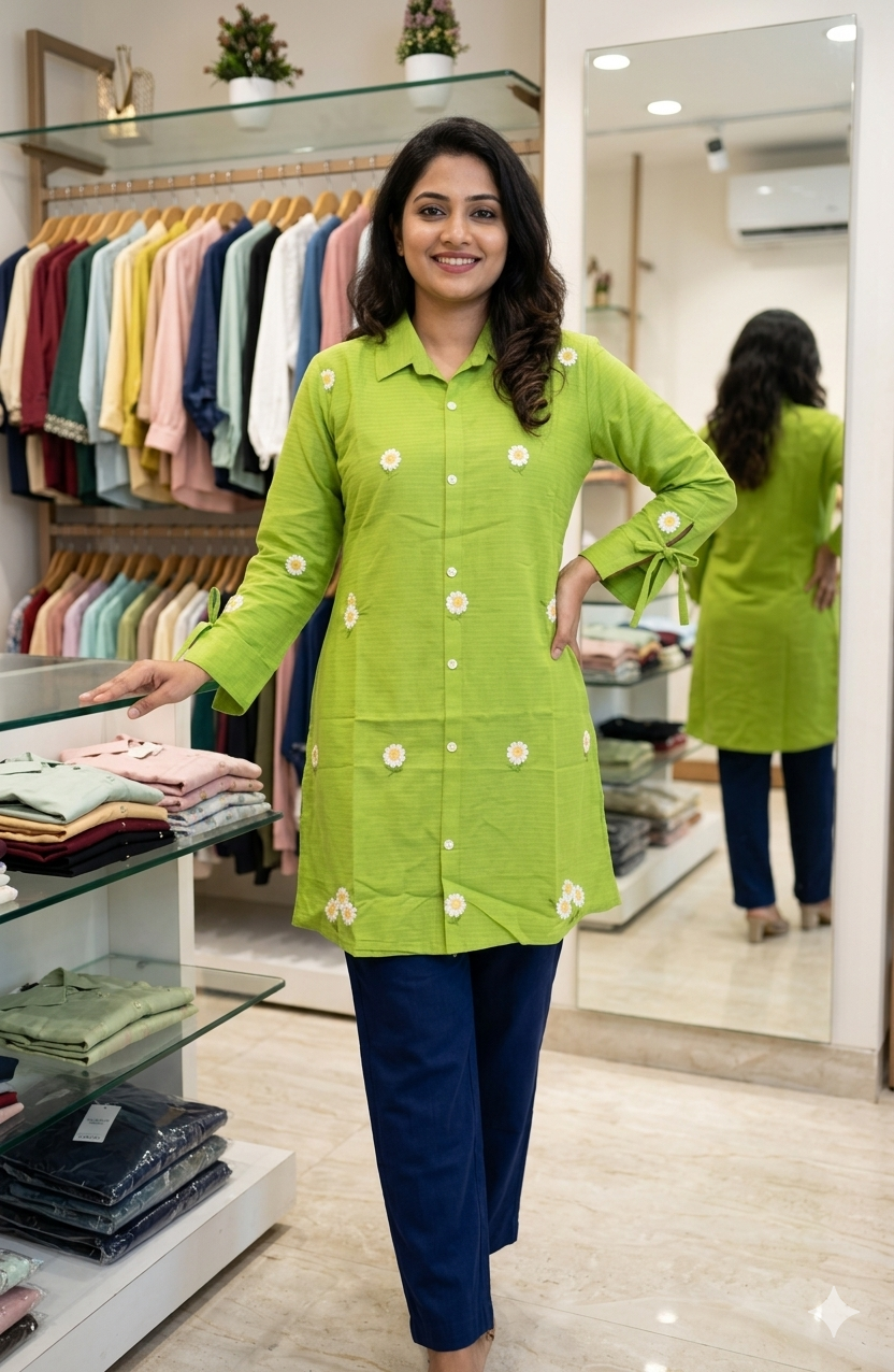 Lime green single embroidery shirt