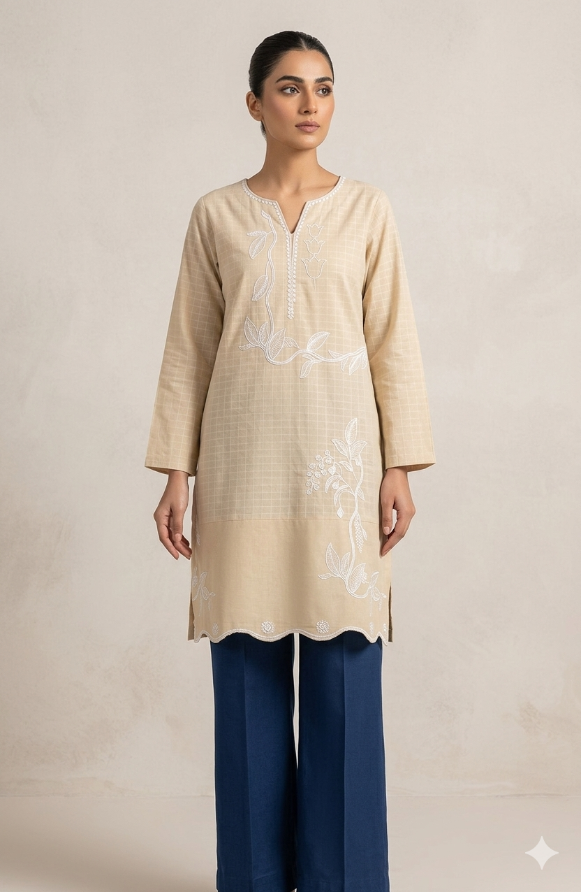 Beige embroidered single shirt