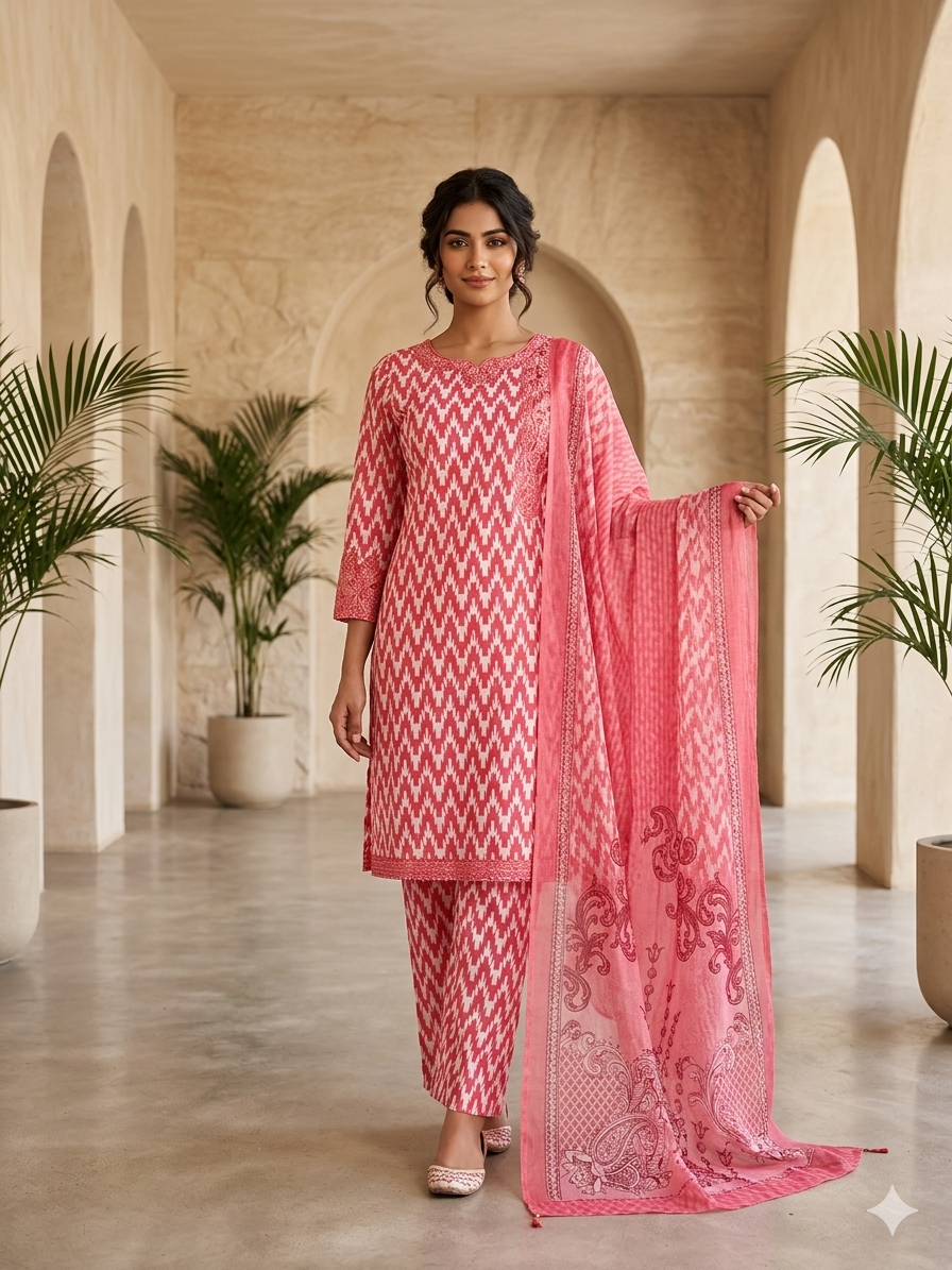 Casual wear printed Embroidery suit 3pc