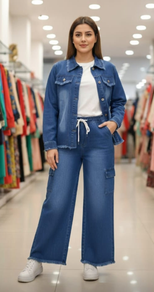 Denim Jacket With Cargo Jeans 2pc