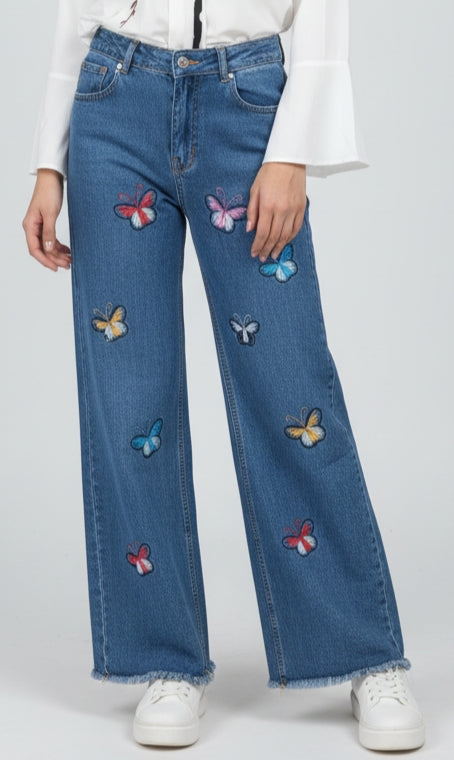 Embroidery Butterfly Jeans