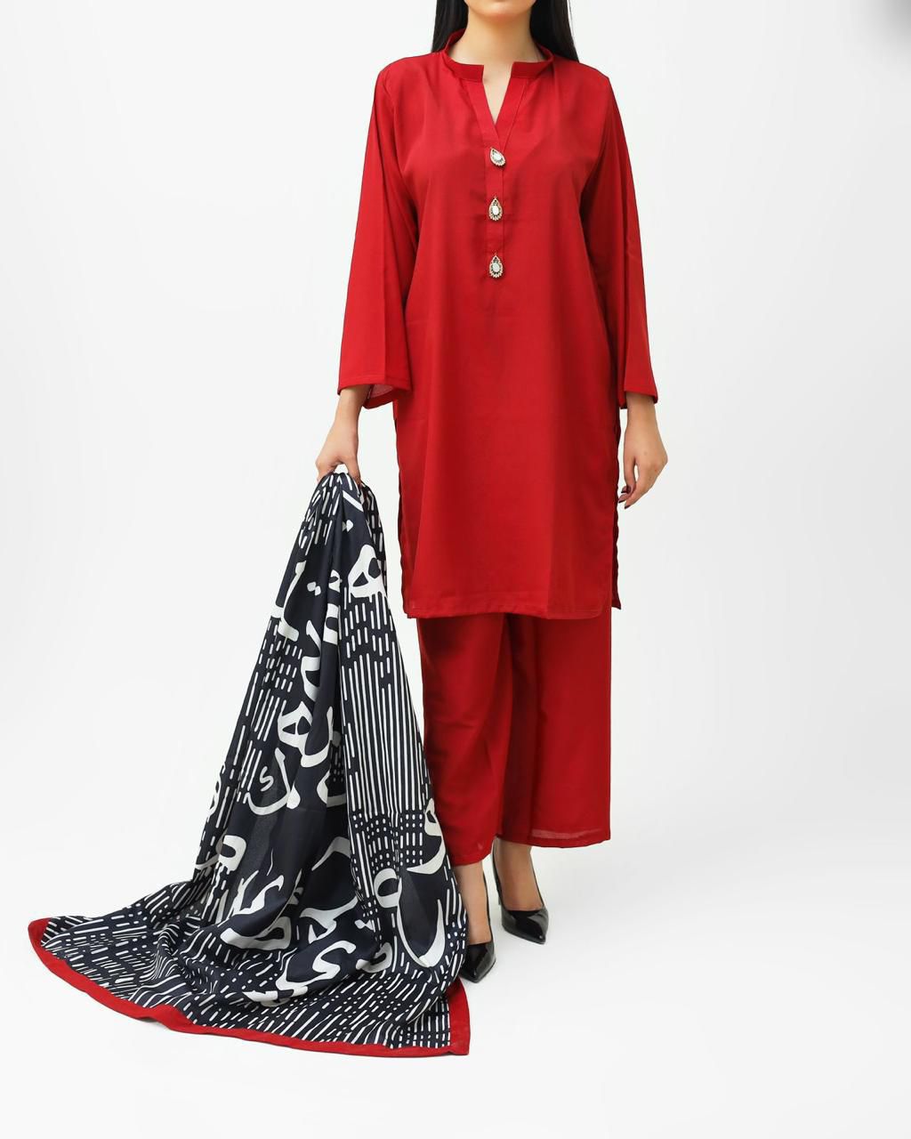 A0040- Stylish Grip Long Shirt With Cylogeaphy Dopata 3pc