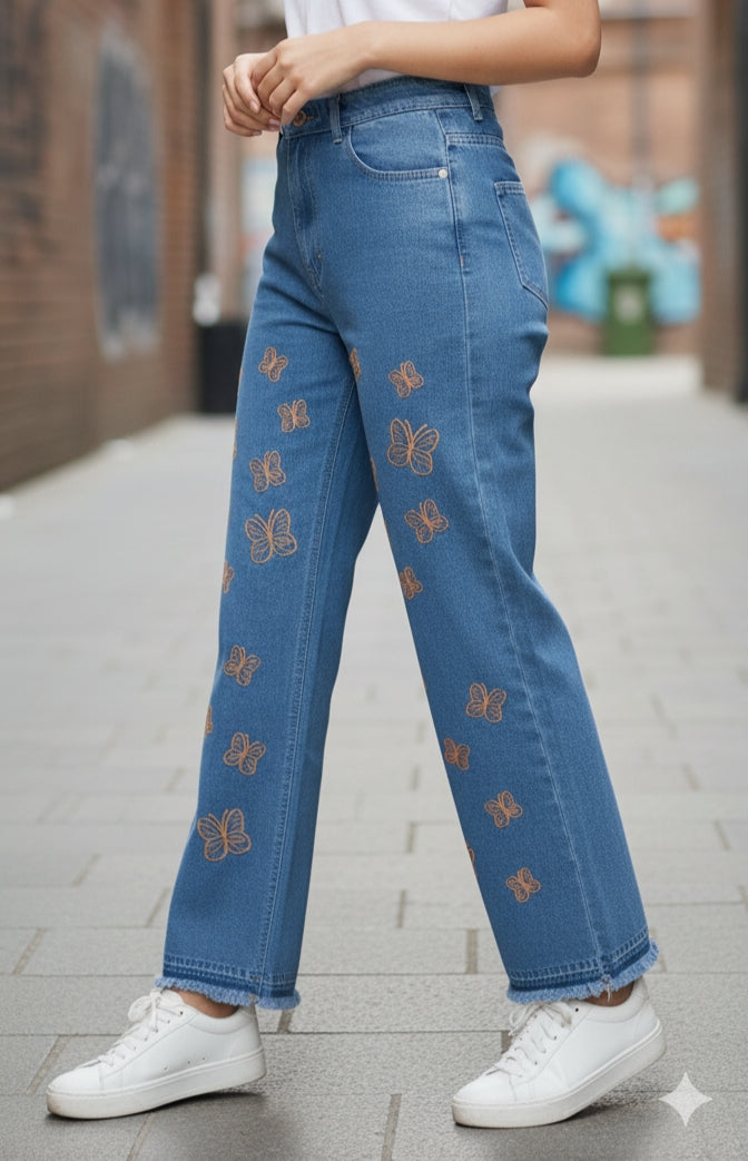 Stylish  Golden Butterfly Jeans