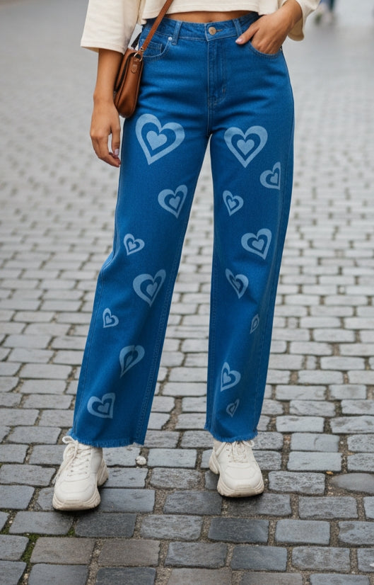 STYLISH Heart Print Jeans