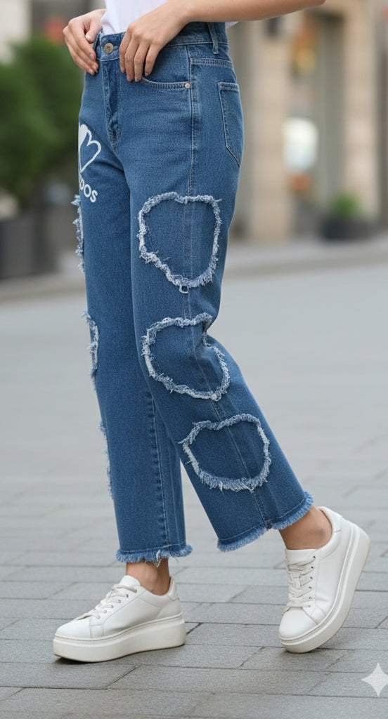 Stylish Heart Aplic Work Jeans