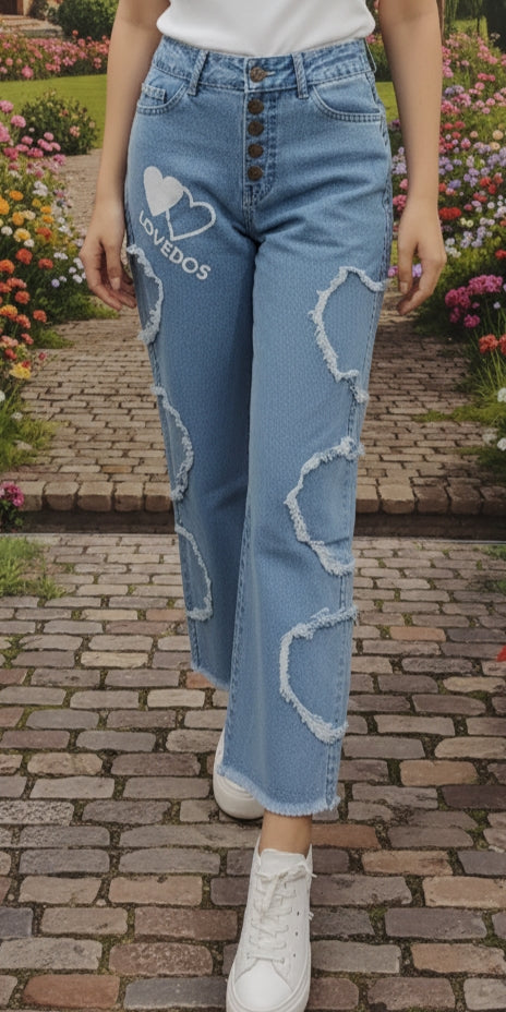 Stylish Heart Aplic Work Jeans