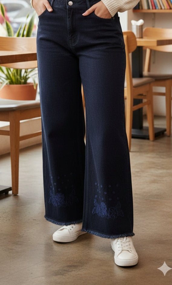 Stylish Border Butterfly Embroidery Jeans