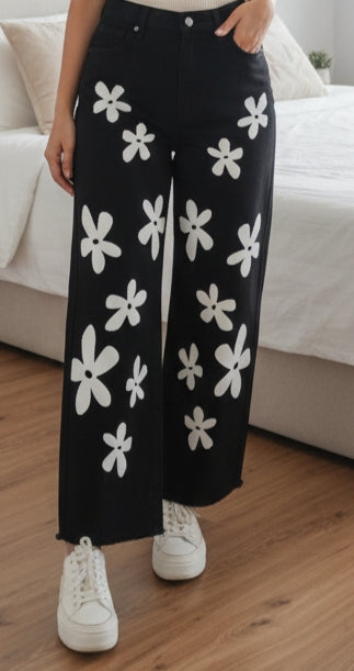 Stylish Flower Print Jeans