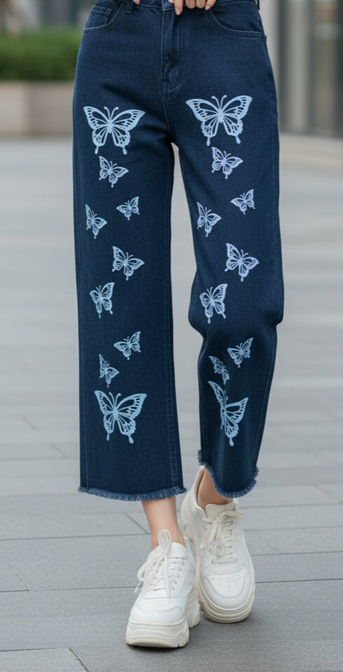 Butterfly Print Baggy jeans