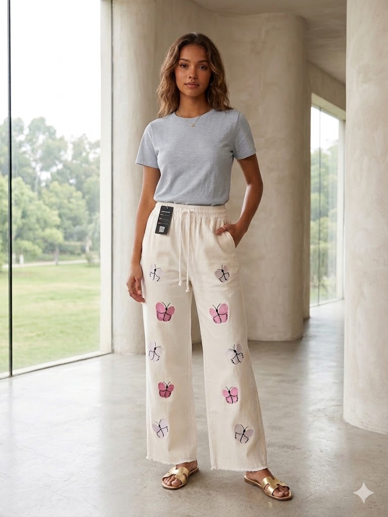 White butterfly jeans