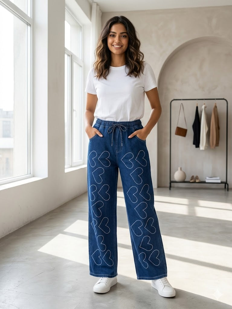 Heart print jeans
