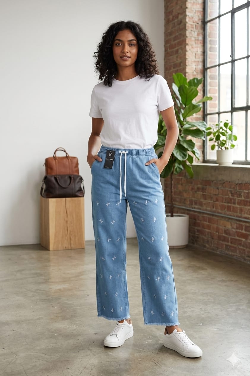 White bow jeans sky