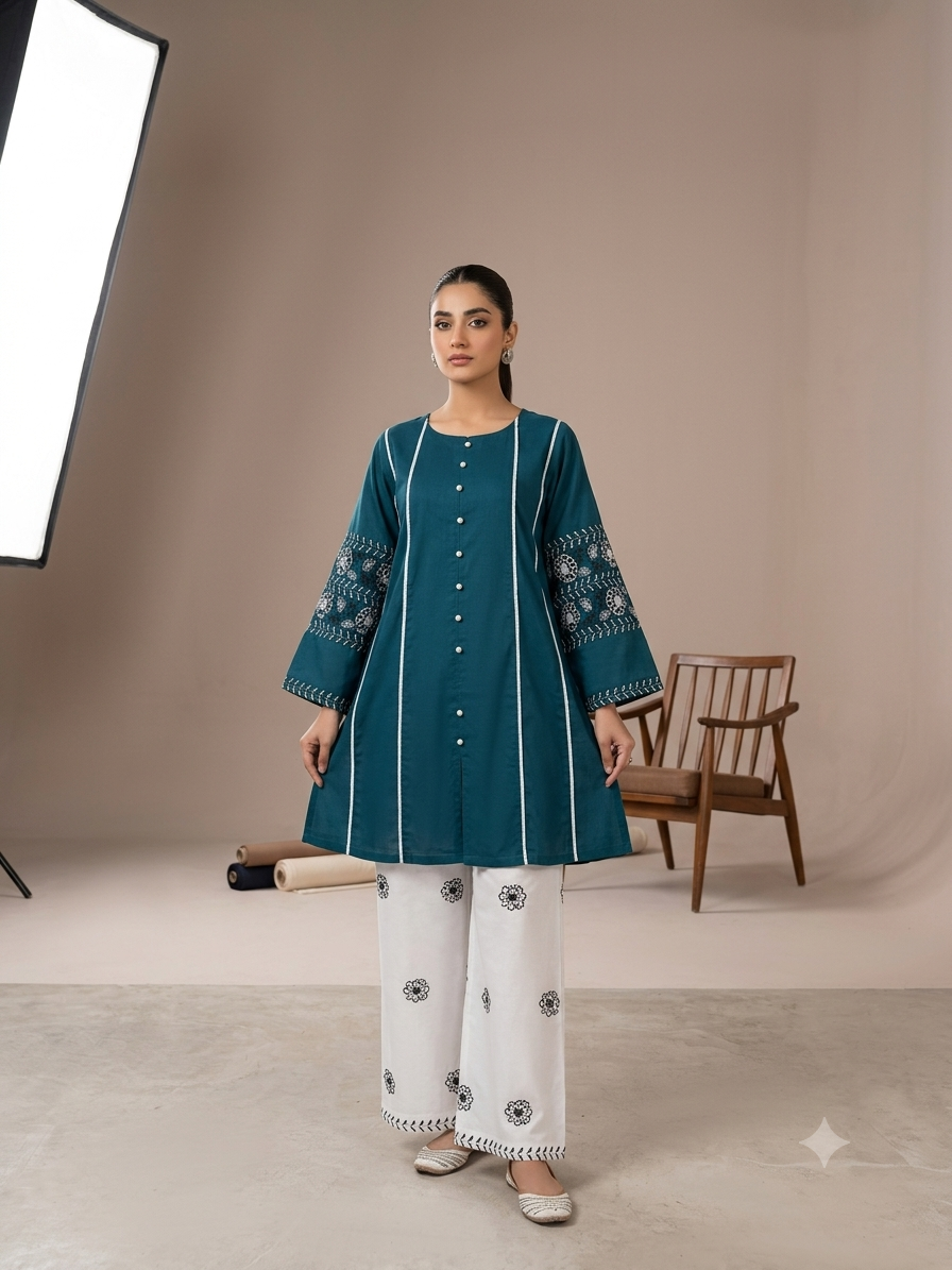 Short frock embroidery work 2pc